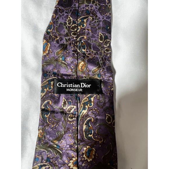 Christian Dior Monsieur All Silk Necktie Purple Filigree Pattern - Picture 4 of 10